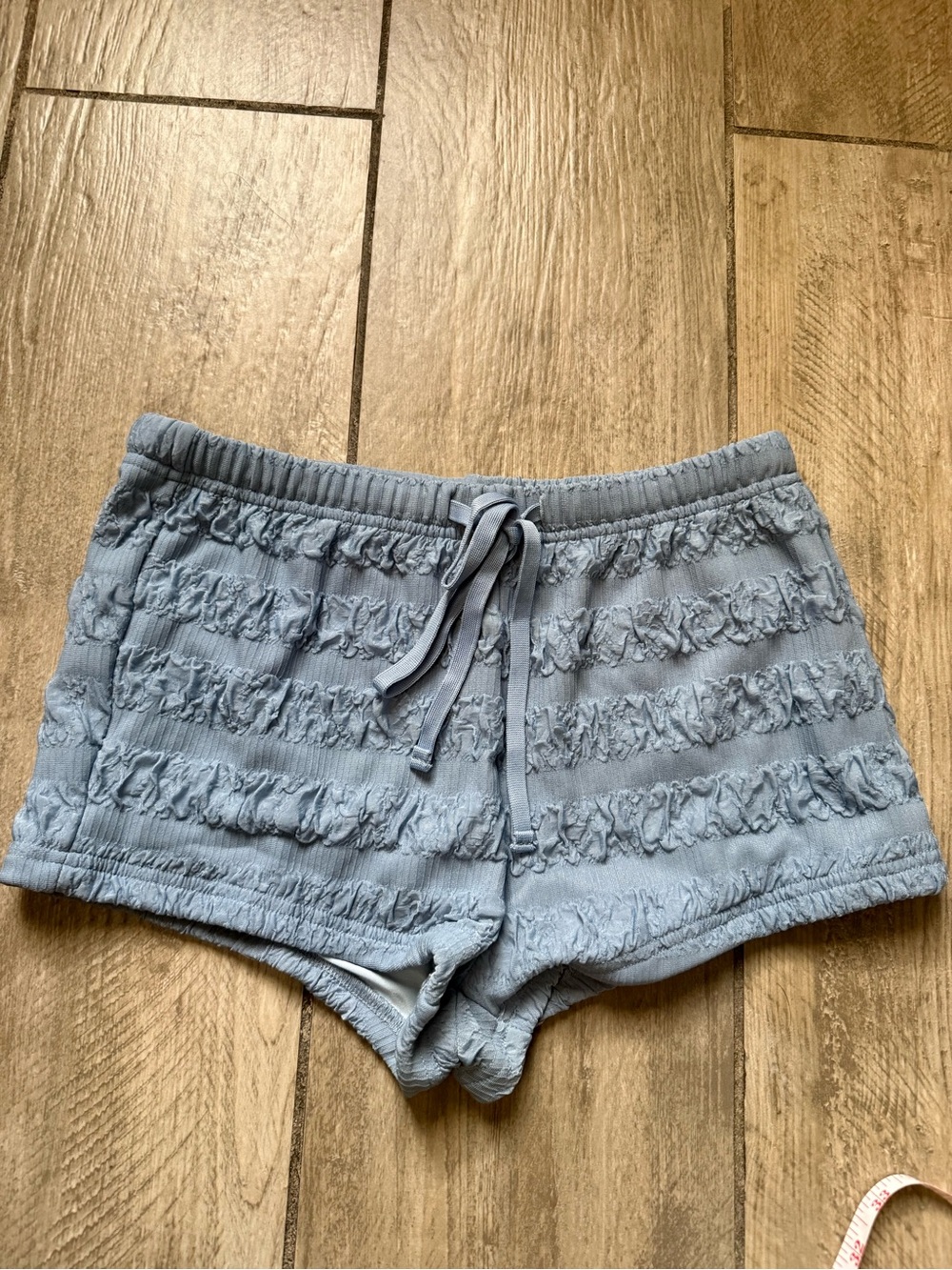 Textured Light Blue Ruffle Lounge Shorts